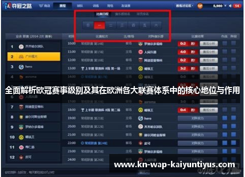 全面解析欧冠赛事级别及其在欧洲各大联赛体系中的核心地位与作用 全面解析欧冠赛事级别及其在欧洲各大联赛体系中的核心地位与作用