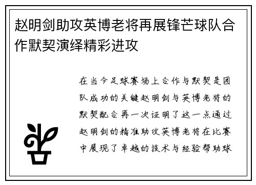 赵明剑助攻英博老将再展锋芒球队合作默契演绎精彩进攻 赵明剑助攻英博老将再展锋芒球队合作默契演绎精彩进攻